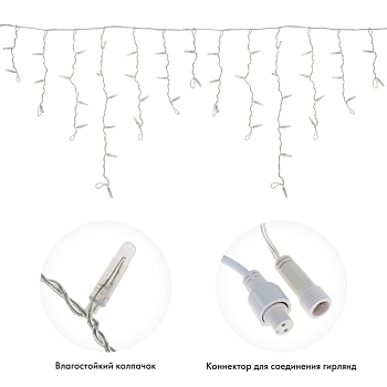 Гирлянда светодиодная Бахрома (Айсикл) 2,4х0,6м 88 LED БЕЛЫЙ прозрачный ПВХ IP65 постоянное свечение 230В блок в комплекте NEON-NIGHT