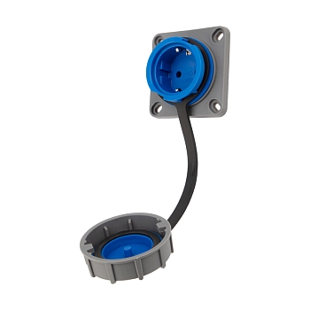 Розетка влагозащищенная настенная фланцевая с крышкой 1 гнездо, 2Р+РЕ, 16А, IP68, серая REXANT