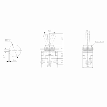 Тумблер 250V 10А (3c) ON-OFF-ON однополюсный Mini (ASW-23) REXANT