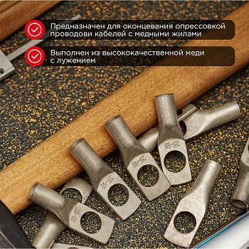 Наконечник медный луженый ТМЛ-Р 25–10 (25мм² - Ø10мм) (в упак. 100 шт.) REXANT