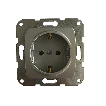 DEA Розетка 1-ая с/з с/у 16А мех. Серебряный металлик KRANZ