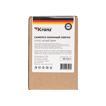 Саморез оконный сверло 3,9х35мм, белый цинк, короб (500 шт/уп) KRANZ
