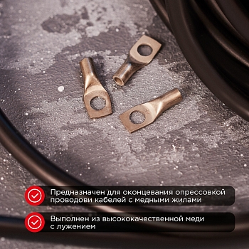 Наконечник медный луженый ТМЛ-Р 4–5 (4мм² - Ø5мм) (в упак. 10 шт.) REXANT