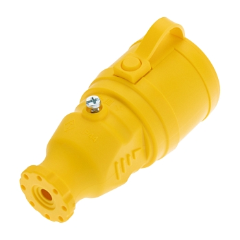 Розетка влагозащищенная переносная с крышкой 1 гнездо, с/з, 16А, IP54, каучук, желтая REXANT