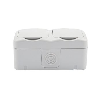 Блок горизонтальный 2 розетки (керамика) Mini OG IP54 с/з, о/у, белый KRANZ