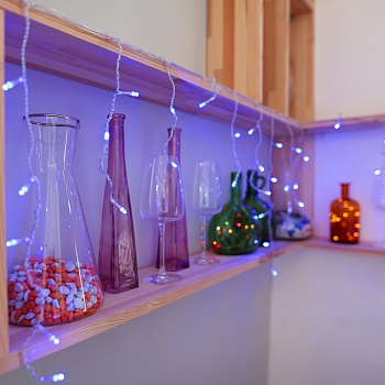 Гирлянда Бахрома (Айсикл), 1,8х0,5м, 48 LED СИНИЕ, прозрачный ПВХ, IP20, свечение с динамикой, 230В, не соединяется