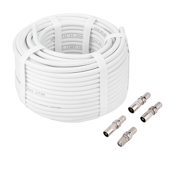 Набор антенный №14 кабель RG-6U 30м, штекер F (4шт), бочка (1шт), переходник гн F – шт TV (2шт), переходник гн F – гн TV (1шт) REXANT