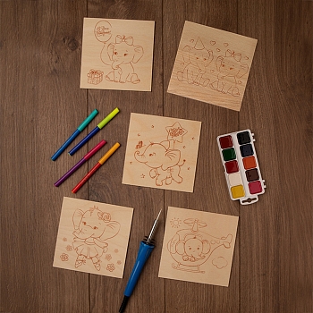 Доски для выжигания «Слонята», 150х150мм, 5 шт., пакет REXANT