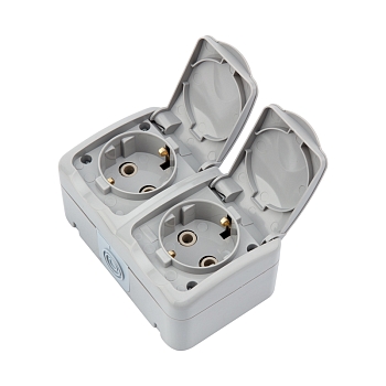 Блок горизонтальный 2 розетки (керамика) Mini OG IP54 с/з, о/у, серый KRANZ