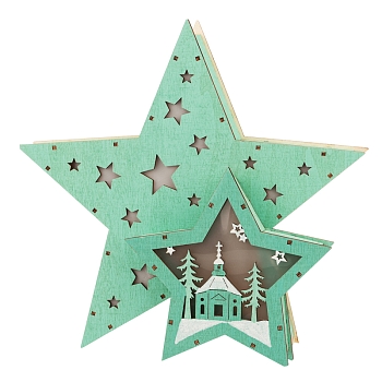 Деревянная фигура с подсветкой Домик Звездочета бирюзовая 26х7х25 см, NEON-NIGHT