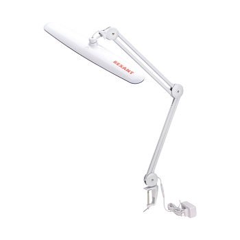 Лампа настольная бестеневая, струбцина, Blue Stream, 117 SMD LED, диммер (4 уровня), белая REXANT