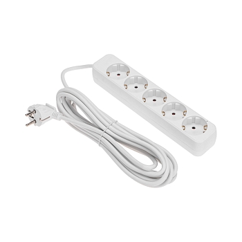 Удлинитель STANDARD 5 гнезд, 5м, 3х1,0мм², с/з, белый REXANT