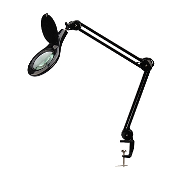 Лупа на струбцине круглая 5D с подсветкой 56 SMD LED, ø127мм, черная REXANT