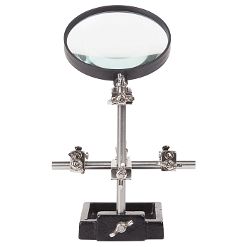 Держатель Третья рука, 2 зажима, лупа 90мм (3х), чугун REXANT