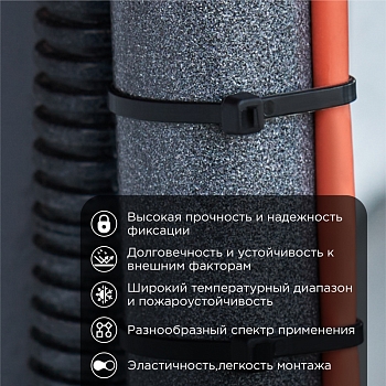 Стяжка кабельная нейлоновая 200x2,5мм, черная (100 шт/уп) REXANT