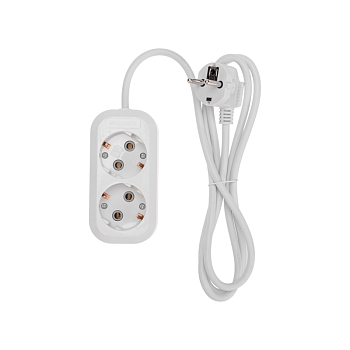 Удлинитель 2 гнезда, 1,5м, 3х0,75мм², с/з, белый PROconnect
