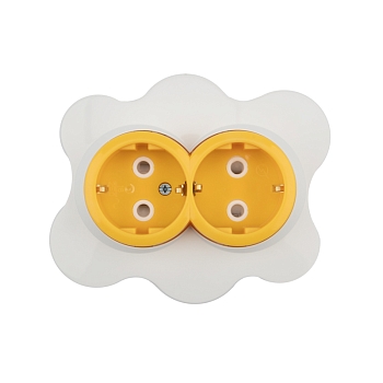Розетка двойная HAPPY Яичница с/у, с/з, со шторками, желтая/белая KRANZ