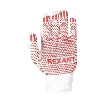 Перчатки х/б с покрытием ПВХ «Точка», 5 нитей, 48-50 г, белые REXANT