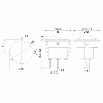 Выключатель клавишный круглый 250В 6А (2с) ON-OFF красный REXANT