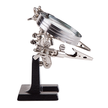 Держатель Третья рука, 2 зажима, лупа 60мм (3х), основание чугун REXANT