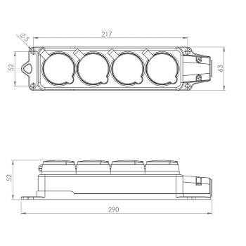 Розетка (колодка) влагозащищенная с крышкой 4 гнезда, с/з, 16А, IP54, каучук, черная REXANT