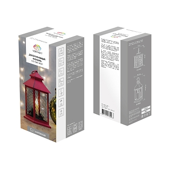 Декоративный фонарь со свечкой, красный корпус, размер 13,5х13,5х30,5 см, цвет ТЕПЛЫЙ БЕЛЫЙ