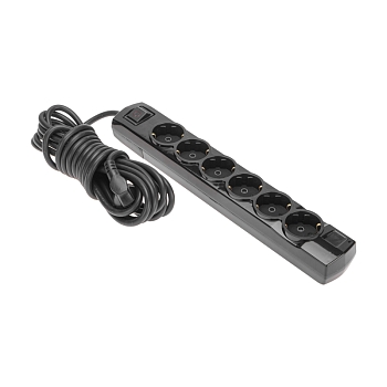 Удлинитель PREMIUM 6 гнезд, 5м, 3х1,5мм², с/з, с выключателем, черный REXANT