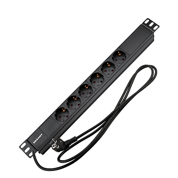 Блок распределения питания для 19" шкафов, горизонтальный, 6 розеток СЕЕ 7/4, 16A, без выкл, алюм корп, шнур 2м, вилка СЕЕ 7/7 REXANT