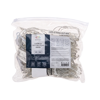 Гирлянда светодиодная Нить 10м 100 LED ТЕПЛЫЙ БЕЛЫЙ прозрачный ПВХ IP65 эффект мерцания 230В соединяется нужен блок 303-500-1 NEON-NIGHT