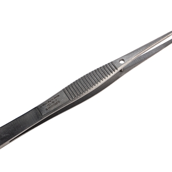 Пинцет прямой, узкий, фиксатор, рифленый 100мм ПРОФИ
