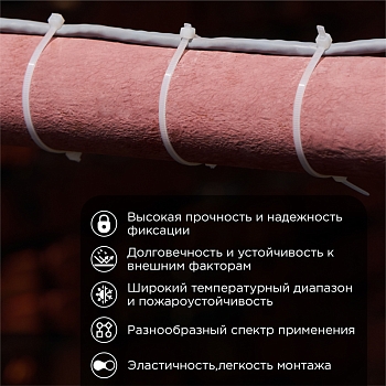 Стяжка кабельная нейлоновая 400x7,6мм, белая (100 шт/уп) REXANT