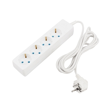 Удлинитель 4 гнезда, 3м, 3х0,75мм², с/з, белый PROconnect