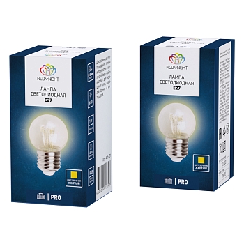 Ретро-лампа светодиодная, диаметр 45мм, E27, 6 LED, 2Вт, ЖЕЛТЫЙ, прозрачная колба, 230В NEON-NIGHT