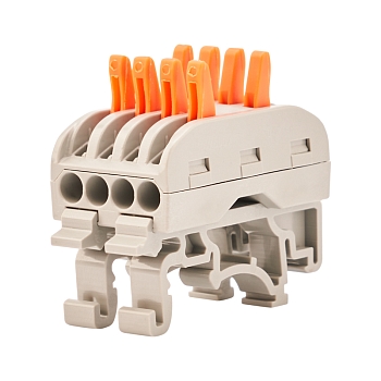 Клемма СМК 222-424D проходная 4-полюсная, с креплением на DIN-рейку (0,08-4 мм²), серая (4 шт./уп.) REXANT