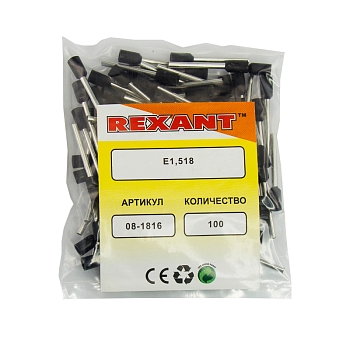 Наконечник штыревой втулочный изолированный F-18 мм 1.5 мм² (НШВи 1.5-18) черный REXANT