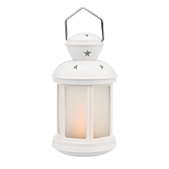 Декоративный фонарь 12х12х20,6 см, белый корпус, теплый белый цвет свечения с эффектом пламени свечи NEON-NIGHT