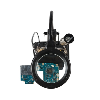 Держатель Третья рука, МАСТЕР, 3 зажима, лупа 90мм (3х), подставка паяльника, стенд припоя, LED подсветка REXANT