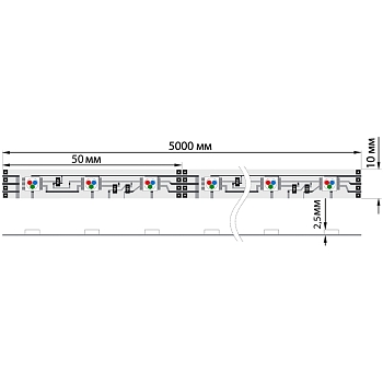 Лента светодиодная 12В, SMD5050, 14,4Вт/м, 60 LED/м, RGB, 10мм, 5м, IP65 LAMPER