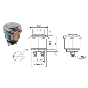 Кнопка антивандальная Ø19 Б/Фикс (2с винт) OFF-(ON) плоская (PBS-28В-2) REXANT