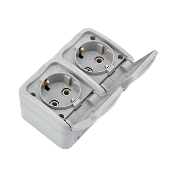 Блок горизонтальный 2 розетки (керамика) Mini OG IP54 с/з, о/у, серый KRANZ