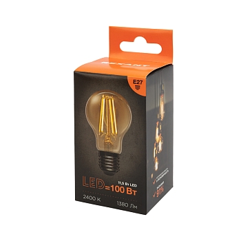 Лампа филаментная Груша A60 11,5Вт 1380Лм 2400K E27 золотистая колба REXANT