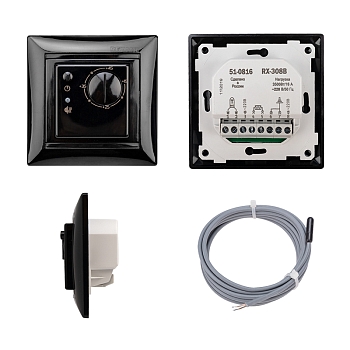 Терморегулятор механический RX-308B, совместим с Legrand серии Valena, черный REXANT