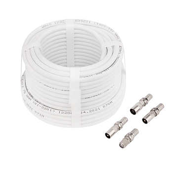 Набор антенный №12 кабель RG-6U 15м, штекер F (4шт), бочка (1шт), переходник гн F – шт TV (2шт), переходник гн F – гн TV (1шт) REXANT