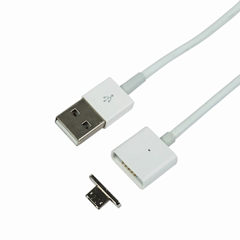 Кабель USB-A – micro USB, 1А, 1м, белый, со съемным магнитным штекером REXANT