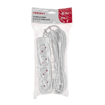 Удлинитель STANDARD 4 гнезда, 5м, 2х1,0мм², б/з, белый REXANT