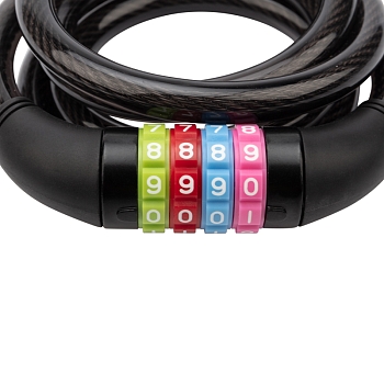 Замок тросовый кодовый взломостойкий для велосипедов и колясок 150см черный ЧЕТЫРЕ СЕЗОНА