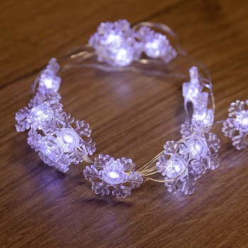 Гирлянда светодиодная Снежинки, 2м, 20LED, БЕЛЫЙ, IP20, 2хCR2032 в комплекте NEON-NIGHT