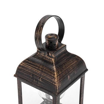 Декоративный фонарь с лампочкой, бронзовый корпус, размер 10,5х10,5х22,5 см, цвет ТЕПЛЫЙ БЕЛЫЙ