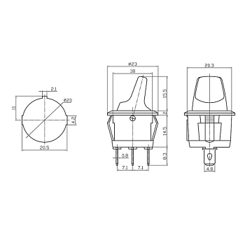 Выключатель клавишный круглый 250В 6А (3с) ON-OFF желтый с подсветкой REXANT