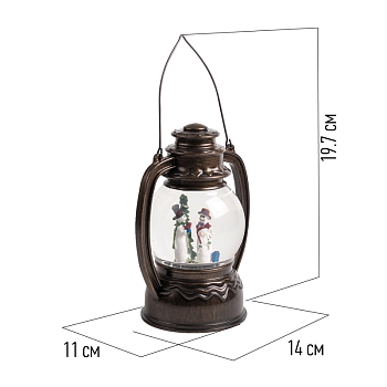 Декоративный фонарь с эффектом снегопада и подсветкой Снеговики, Белый